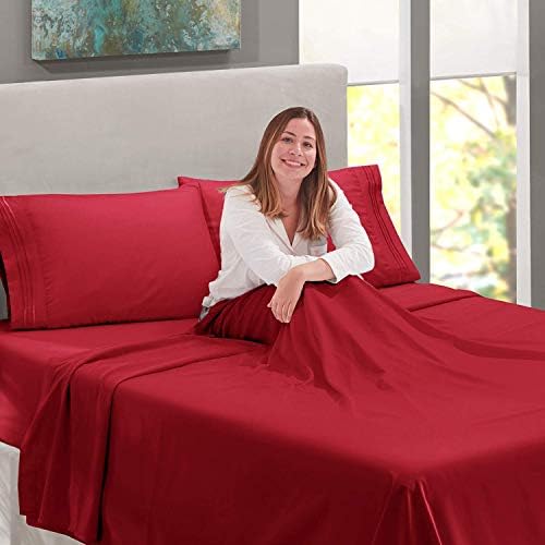 1000 Thread Count 4pc KING SIZE Egyptian Bed Sheet Set,Deep Pocket, RED