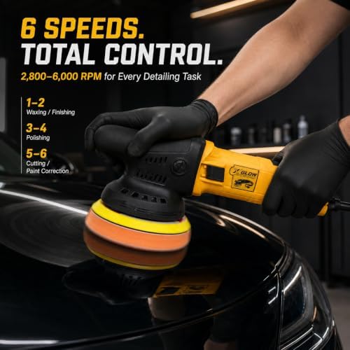 X'GLOW 5-Inch Random Orbital Car Polisher, 900W Corded Car Buffer, 6-Speed