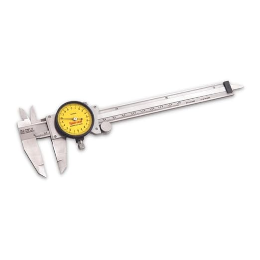 Starrett 120 Series Dial Slide Calipers for Accurate Measurement with Fitted Plastic Case - Yellow Face, 0-150mm Range, 0.02mm Graduation, +/-.03mm Accuracy - 120AM-150