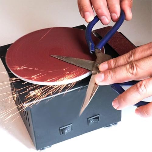 Grinder，Mini Bench Belt and Disc Sander Sanding Roller Electric Edge Sharpener 7 Variable Speed 10 Sanding Discs/Belts DIY Benchtop Sanding Polishing Grinding Machine for Wood Metal Acrylic