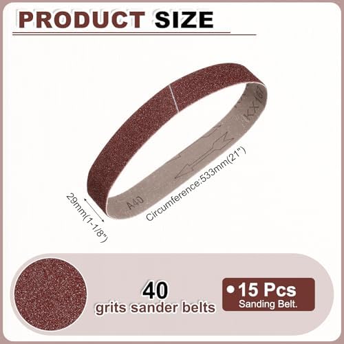 HARFINGTON 1-1/8 x 21 Inch Sanding Belts, 15 Pcs 40 Grits Aluminum Oxide