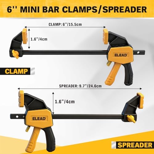 6" Mini Bar Clamps for Woodworking, 2-Piece One-Handed F Clamp/Spreader, 75LBS Load Limit Wood Clamp, Quick Release Grip Clamps for Table Wood Working, Light-duty Tools
