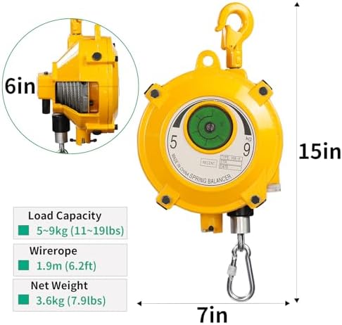 Retractable Spring Balancer 5~9kg(11~19lbs) Hanging Tool Spring Balancer Balancer Retractor 1.9m Wire Rope Hanging Holding Equipment