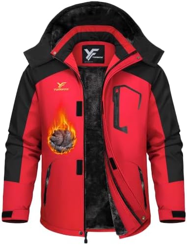 Yufawow Men Winter Jacket Skiing Jacket Insulated Fleece Lined Waterproof Windbreaker for Snowboard Hiking Camping ATV Outdoor Work