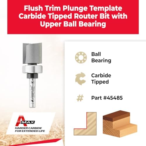 Amana Tool 45485 Carbide Tipped Flush Trim Plunge Template 3/4 D x 3/4 CH x 1/4 Inch SHK w/ Upper Ball Bearing Router Bit