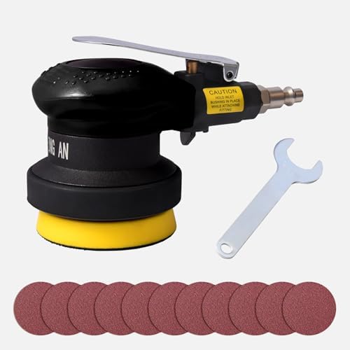 3 inch Mini Random Orbital Sander Pneumatic Palm Sander For Wood Composites Metal Polishing and grinding with 10 sandpapers,black