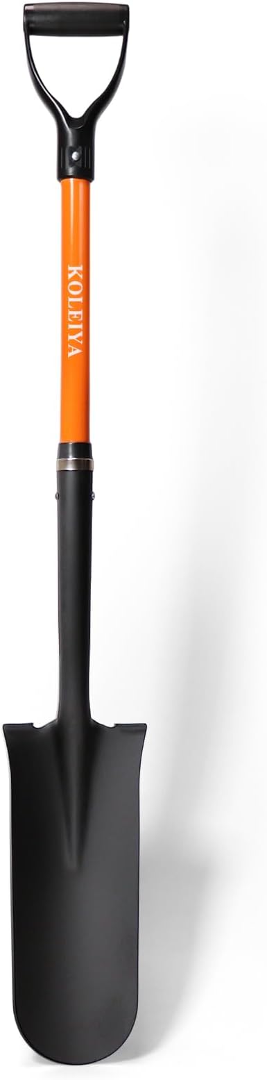 KOLEIYA Drain Spade, 45 Inch Heavy Duty Sharp Shooter Shovel with Fiberglass Handle, D-Grip Digging Shovel for Gardening, Planting, Trenching & Transplanting