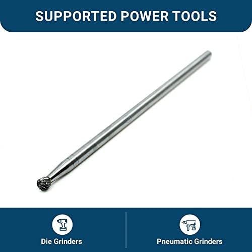 Benchmark Abrasives 6” Ball Shape Double Cut Tungsten Carbide Die Grinder Bits Metal Deburring Tool Rotary Burr, 1/4 Inch Shaft, Engraving Tool for Woodworking Shaping Carving (SD-1)