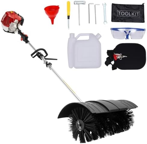 52cc Gas Power Cleaner Outdoor Hand Held Broom 2.3HP 1.8M Driveway Cleaner Nylon Brush for Sidewalk Grass Snow Lawn Cleaning
