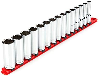 TEKTON 1/2 Inch Drive 12-Point Socket Set, 15-Piece | SHD92108 | (10 - 24 mm), Deep, Socket Rail