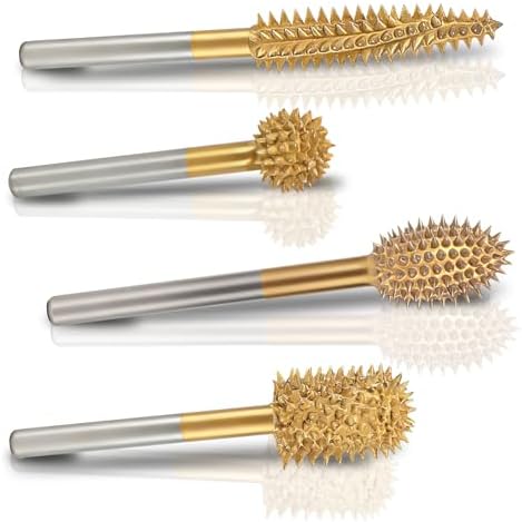 CAELUM Titanium Coated Rotary Burr Set 4Pcs, 1/8" Coarse, Wood Carving Bit