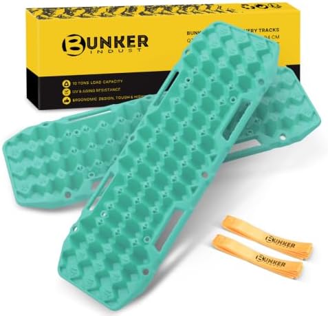 BUNKER INDUST Off-Road Traction Boards, Pair Recovery Tracks Traction Mat for Jeep Mud, Sand, Snow Traction Pads-Turquoise Emergency Tire Traction Device (Gen 10th)