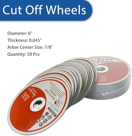 WFLNHB 50 Pack 6 Inch Cut Off Wheels for Metal and Stainless Steel Cutting Discs for Angle Grinders 6 x .045 x 7/8 Inch