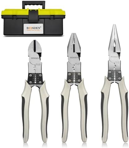 BOOSDEN 8 inch Pliers Set 3 Pcs, Linesman, Wire Cutters, Needle Nose Pliers