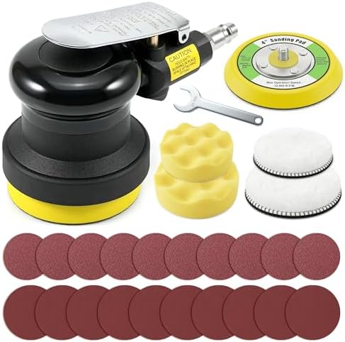 3 inch & 4 inch Air Sander Kit, Pneumatic Random Orbital Sander DA Sander with Sanding Pads, High Speed Palm Sander for Auto Body, Car Polishing, Woodworking, DIY Projects