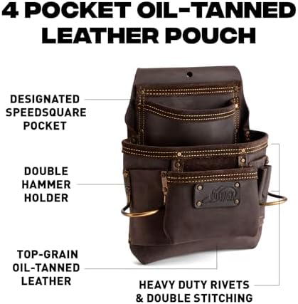 Ox Pro Full Grain Leather Tool Pouches - Made with Double Stitching and Rivet Reinforced Pockets