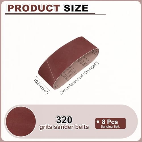 HARFINGTON 4 x 24 Inch Sanding Belts, 8 Pcs 320 Grits Aluminum Oxide