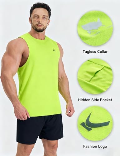 KPSUN Men's Quick Dry Workout Tank Top Summer Beach Shirt | UPF 50+ Sleeveless Gym Muscle Shirt with Hidden Pocket for Keys. Ideal for Gym Training, Outdoor Running, And Beach Workouts