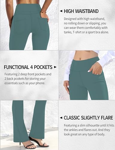 VOOVEEYA Women's Bootcut Leggings - Bootleg Yoga Pants Flare with 4 Pockets