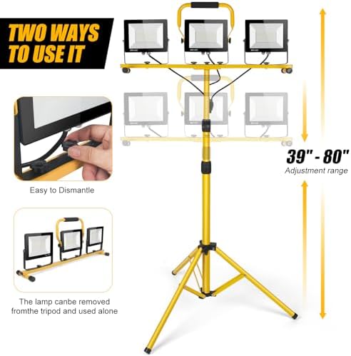 21000Lumen LED Work Lights with Stand - 3 Head Portable Work Light on Stand