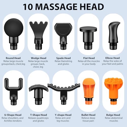 TOLOCO Massage Gun Deep Tissue, Percussion Massage Gun with 10 Replacement Heads, Super Quiet Portable Electric Massager for Athletes, Relax, Fathers Day Dad Gifts, Black