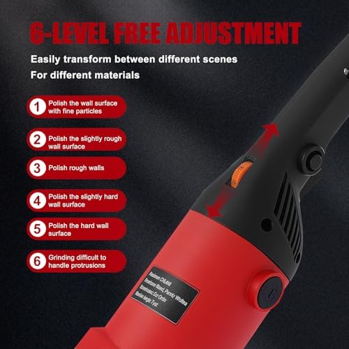 Electric Multifunctional Concrete Grinder & Burnishing Machine 6 Speed Adjustable 110V Heavy Duty Grinder for Floor Polishing,Wall Grinding,Metal Derusting with 180mm Diamond Disc &200mm Wire Brush
