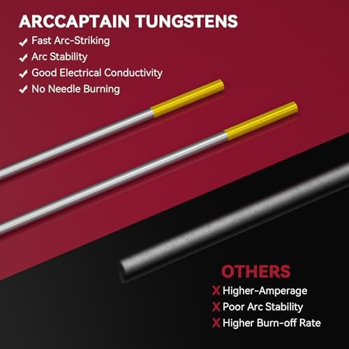 ARCCAPTAIN TIG Welding Tungsten Electrode 10-Pack 1/16"x 7" (Gold)