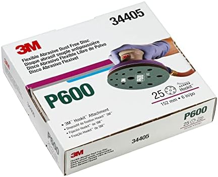 AMAPR 3M Hookit Flexible Abrasive Disc 34405, 6 in, 600+ Grade, 25 Pack, Primer Sanding, E-Coat Sanding