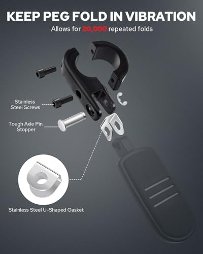 Benlari Highway Pegs P-Clamp Mount Kit, A3 Steel Motorcycle Foot Pegs Fit for 1" & 1.25'' Crash Bars Foot Bracket Clamp Compatible with Harley Touring Electra Road King Road Glide(Black)