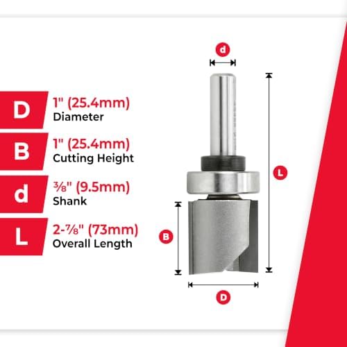 Amana Tool 45466 Carbide Tipped Flush Trim Plunge Template Router Bit 1 Inch Dia x 1 Inch x 3/8 Shank with Upper Ball Bearing