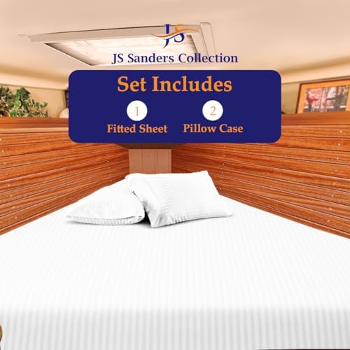 JS Sanders V Berth Boat Sheet 3 Pcs 600 TC Egyptian Cotton,White Stripe