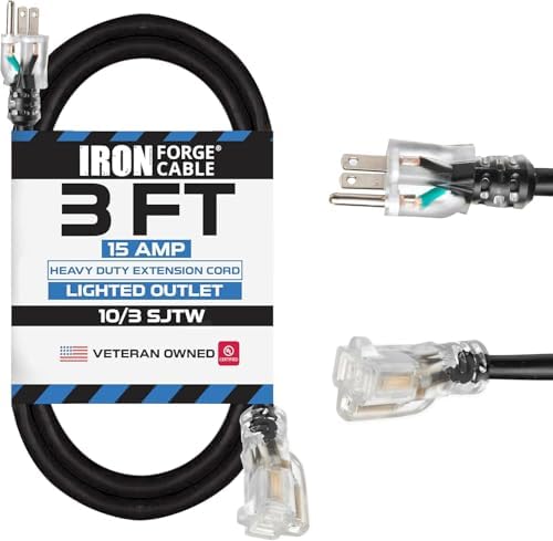 Iron Forge Cable 10 Gauge Extension Cord Heavy Duty, 3 Ft - Black SJTW