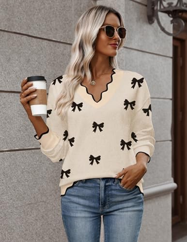 Zeagoo Women's 2026 Fall V Neck Sweater Long Sleeve Lightweight Knit Tops