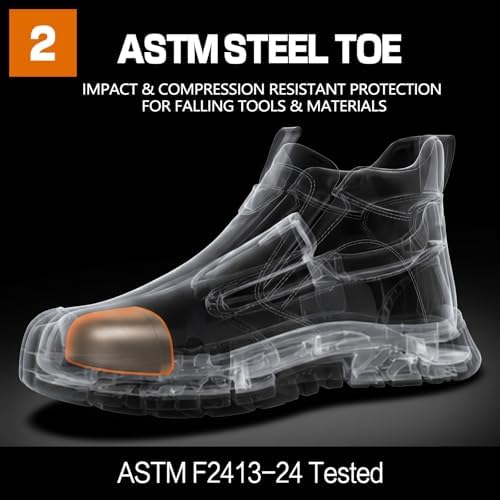 GLANOUDUN Steel Toe Shoes for Men Welding Work - Slip-On, Mid-Top Coverage