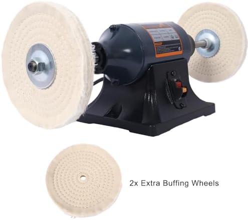 Extra Long 8 Inch Electric Polisher Bench Buffer Grinder, 4 Pole Motor with 4PCs 80Ply Thic Buffing Wheels for Polishing Metal, Jewelry, Knives, Wood, Jade, etc, CSA Certificated