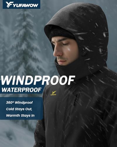 Yufawow Men Winter Jacket Skiing Jacket Insulated Fleece Lined Waterproof Windbreaker for Snowboard Hiking Camping ATV Outdoor Work