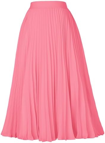 GRACE KARIN Pleated Midi Skirt for Women Chiffon A-Line Outfits