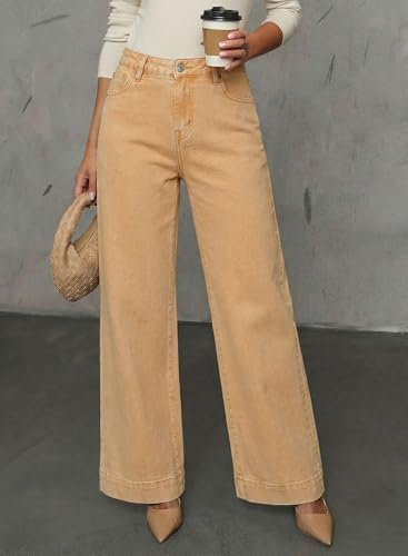 Dokotoo Women's Casual High Waisted Jeans Stretch Wide Leg Loose Denim Pant