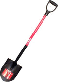 Bully Tools Round Point Shovel - 14-Gauge Heavy Duty Spade Shovel with Fiberglass D-Grip Handle for Digging, Landscaping & Gardening, Durable Metal Tool for Tough Soil and Roots - 100% Made in the USA