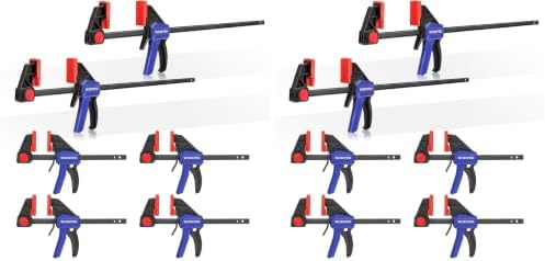 WORKPRO Bar Clamps for Woodworking, 12-Pack One-Handed Clamp/Spreader, 6-Inch (4) and 12-Inch (2) Wood Clamps Set, Light-Duty Quick-Change F Clamp with 150 lbs Load Limit Blue