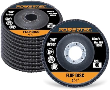 POWERTEC 4-1/2" Zirconia Flap Discs - 10-Pack 40 Grits for Angle Grinder, Compatible with DeWalt DCG413B, DWE402, DCG405B, DWE4011 - Ideal for Sanding and Grinding Metal & Stainless Steel (11101)
