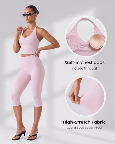Workout Capri Gym Set for Women - 2 Piece Yoga Set with Leggings Halter Top