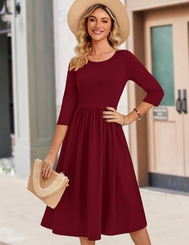 Zeagoo 3/4 Sleeve Women's Dress Casual Aline Summer Fall Midi Long Dresses