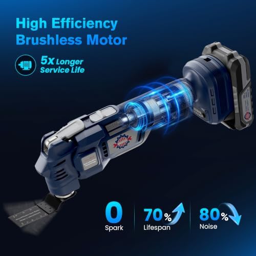 20V Cordless Oscillating Tool with Brake, Low Vibration Design, Brushless