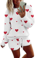 Ekouaer Fuzzy Fleece Pajamas 2 Piece Warm Soft Lounge Set Long Sleeve Sweater Top and Shorts Loungewear Outfits Sweatsuits