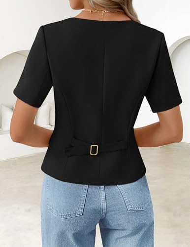 ZESICA Womens Summer Vest Top Short Sleeve Blouse Suit Blazer Work Outfits