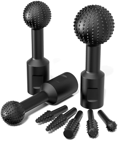 BURMONG 8Pcs Ball Gouge Rotary Burr & Rasp Set for Wood– 3-PC 5/8-11 Sphere & 5-PC 1/4" Hex Shank for Angle Grinders & Drills (Ball Gouge + Rotary Rasp File Set（8Pcs))
