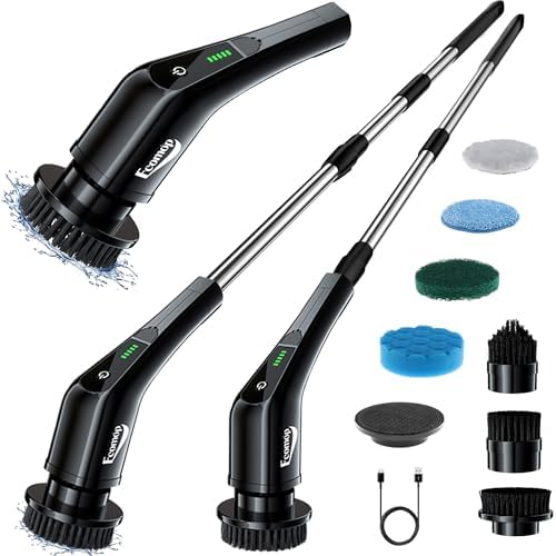 2025 Upgraded Electric Spin Scrubber – Shower Scrubber with Long Handle, Cordless Electric Cleaning Brush, 400 RPM Dual-Speed, IPX5 Waterproof, 90-Min Runtime, 8 Brush Heads for Powerful Cleaning