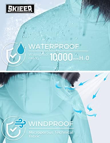 Skieer Women's Ski Jacket Waterproof Warm Puffer Thick Hooded Winter Coat