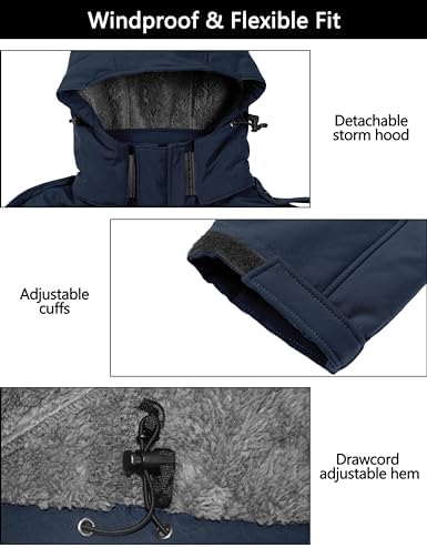 Little Donkey Andy Men's Warm Sherpa Lined Winter Softshell Jacket Windproof Mountain Ski Snow Coat with Removable Hood